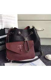 2017 Chanel Perforated Drawstring Bucket Bag Black A93596 VS08910