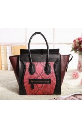 AAA Celine Mini Luggage 3308 in Black with Wine Red Original Leather Red Real Snak VS07747