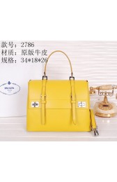 AAA Replica Prada Vitello Lux Flap Tote Bag BN2786 Yellow VS00524