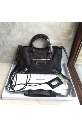 Balenciaga Classic Silver Metallic Edge City Goat Leather Bag Black 101420 VS03700