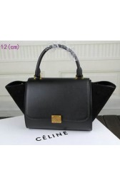 Best Celine MINI Trapeze Bag Suede Leather CT3345 Black VS01347