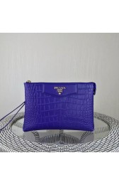 Best Prada Croco Leather Clutch PD991 Blue VS00519