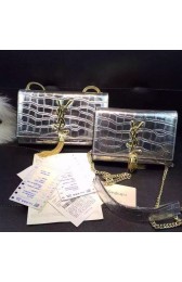Best YSL Monogramme Tassel Shoulder Bag in Silver Croco Leather Y8200 VS02485