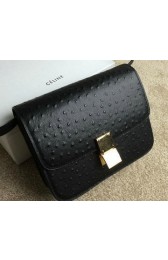 Celine Classic Box Small Flap Bag Ostrich Leather C11042 Black VS02705