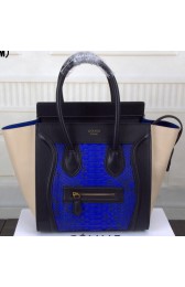 Celine Luggage Micro Boston Bag Snake Leather CT3308M Blue&Black&OffWhite VS03454