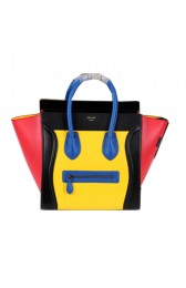 Celine Luggage Mini Boston Tote Bags Calfskin Leather CL3308 Yellow&Black&Red VS08654