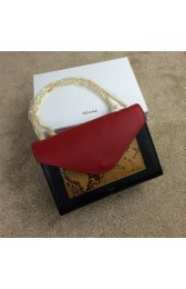 Celine Pocket Handbag Seashell Snake Leather 175383 Black&Wheat&Burgundy VS02361