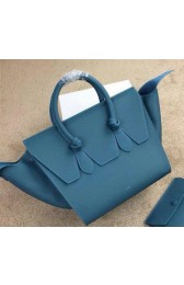 Celine Tie Top Handle Bag Grain Leather 98314 Blue VS03218