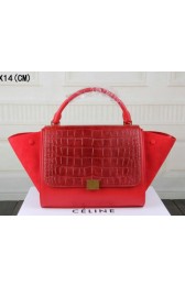 Celine Trapeze Bag Croco Suede Leather C3342 Red VS09012