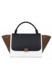 Celine Trapeze tote Bag 3042 in Black with White Original Leather with Coffee Suede Fug VS00068