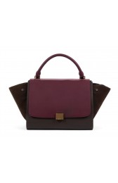 Celine Trapeze tote Bag 3042 in Burgundy with Khaki Original Leather with Coffee Suede Fug VS08799