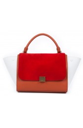 Celine Trapeze tote Bag 3042 in White with Brown Original Leather with Red Suede Fug VS09510