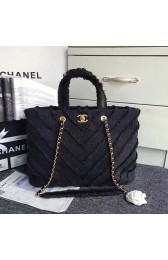Chanel Black Canvas Patchwork Chevron Large Shopping Bag 260302 VS02391