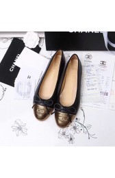 Chanel Black Lambskin Ballet Flats Gold Cap Toe CH1610 VS04269