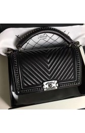 Chanel Chevron Lambskin Boy Bag with Top Handle Black A14041 VS05793