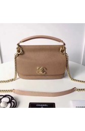 Chanel Grained Calfskin Flap Bag with Top Handle Beige A93756 VS06010