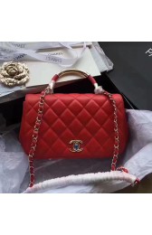 Chanel Lambskin Flap Bag with Top Handle Red A93752 VS09681