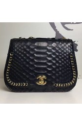 Chanel Snake Leather Flap Shoulder Bag Black A98774 VS02501
