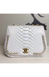 Chanel Snake Leather Flap Shoulder Bag White A98774 VS02816