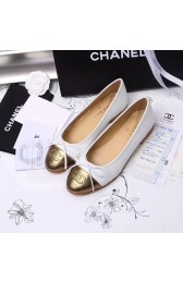 Chanel White Lambskin Ballet Flats Gold Cap Toe CH1610 VS01365