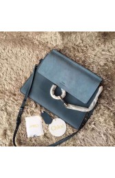 Chloe Faye Calf and Suede Shoulder Bag Blue 161010 VS02019