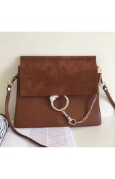 Chloe Faye Calfskin and Suede Shoulder Bag Brown 240601 VS05618