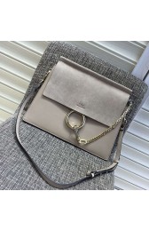 Chloe Faye Calfskin and Suede Shoulder Bag Grey 181020 VS08601