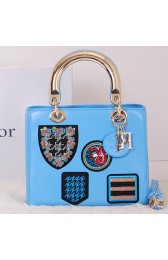 Christian Dior Badge Leather Small Lady Dior Bag CD0550 Blue VS09594