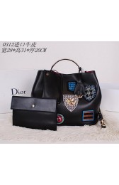 Christian Dior Badge Leather Tote Bag D0312 Black VS03837