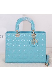 Christian Dior CD9603 Light Blue Patent Small Lady Dior Bag Gold VS03520