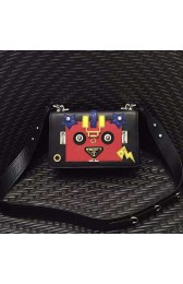 Copy Best Prada Robot Original Calf Leather Shoulder Bag Black and Red 1BD055 VS08384