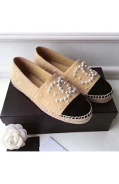 Copy Chanel CC Pearl Suede Espadrilles Beige CH0729 VS07841
