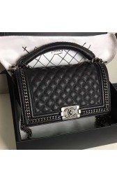 Copy Chanel Grained Calfskin Boy Bag with Top Handle Black A14041 VS03895