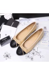Copy Chanel Tan Lambskin Ballet Flats Black Cap Toe CH1610 VS03354