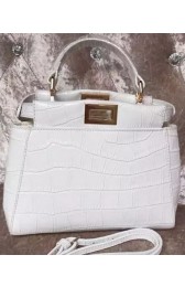 Copy Fendi mini Peekaboo Bag Croco Leather F30320 White VS09735