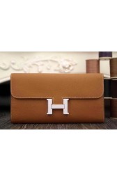 Copy Hermes Constance Long Wallets Original Leather HA909 Wheat VS09528