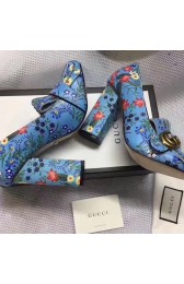 Copy High Quality Gucci Flower Leather Fringe Pump Blue 408206 VS04448