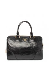Copy Prada Import Original Burnished Leather Two Handle Bag BN0822 in Black XZ VS00640
