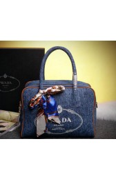 Copy Prada Logo Printed Mudium Canvas Denim Tote Bags BN2922 Royal VS05808