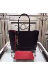 Designer Imitation Saint Laurent Calfskin Shopping Tote Bag Black with Red interior 372091 VS00198