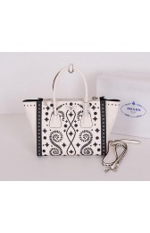 Designer Prada Saffiano Embroidered Tote Bag BN2619E White VS01556