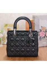 Dior Lady Dior Bag Black Sheepskin Leather S805 Silver VS02217