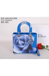 Dior Rose Leather Lady Dior Bag D6095 Blue VS03088