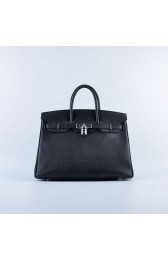 Fake AAA Hermes Birkin 35CM Tote Bag Black Grainy Leather Silver VS08325