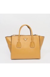Fake Best Prada Glace Calf Twin Pocket Tote Bag BN2619 in Yellow Original Calfskin Leather XZ VS04830