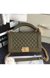 Fake Chanel Green Quilted Caviar Boy Bag with Top Handle 180302 VS09524