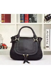 Fake Chloe Marcie Medium Leather Satchel Bag Black 20716 VS03003