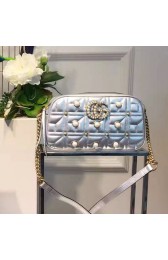 Fake Gucci GG Marmont Pearl Matelasse Shoulder Bag Silver Metallic 447632 VS05908