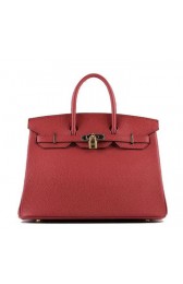 Fake Hermes Birkin 35CM Tote Bag Red Grainy Leather H-35 Gold VS06187