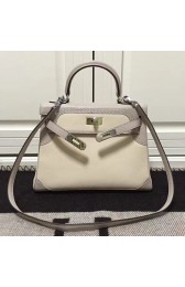 Fake Hermes Kelly 28 Tote Bag in Off-white and Grey Swift Leather HK1220 VS08201